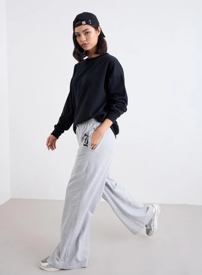 Styli Styli Wide Leg Joggers with Front Split Hem