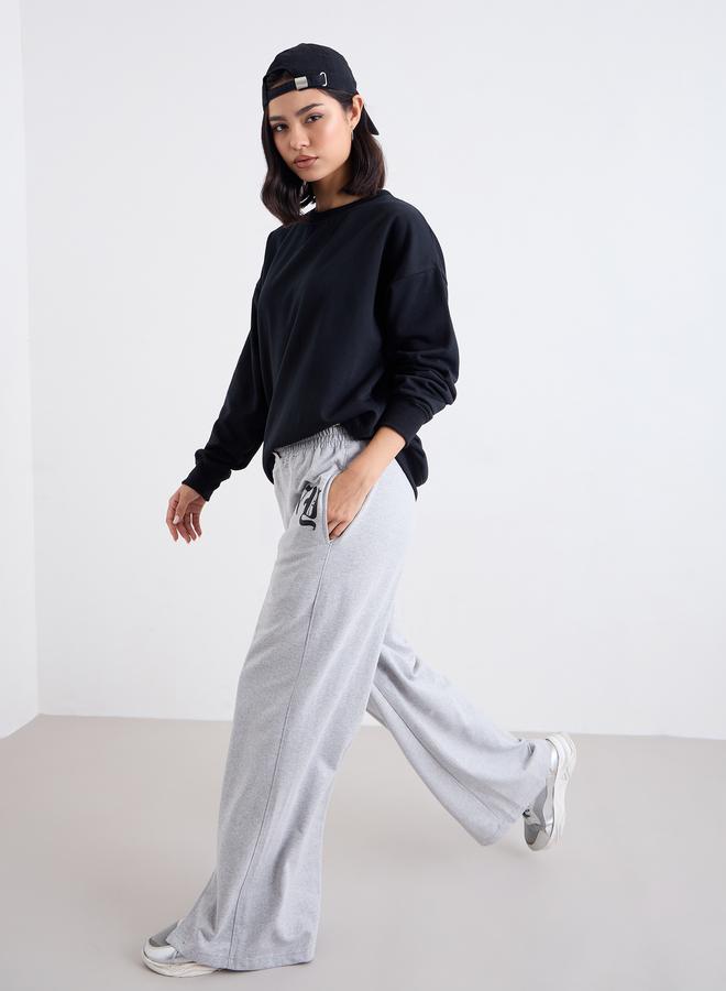 Styli Wide Leg Joggers with Front Split Hem - Image 1