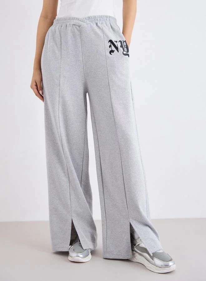 Styli Styli Wide Leg Joggers with Front Split Hem