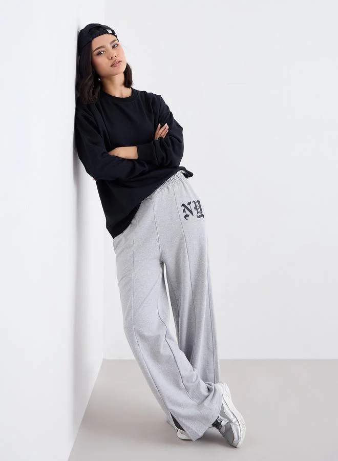 Styli Styli Wide Leg Joggers with Front Split Hem