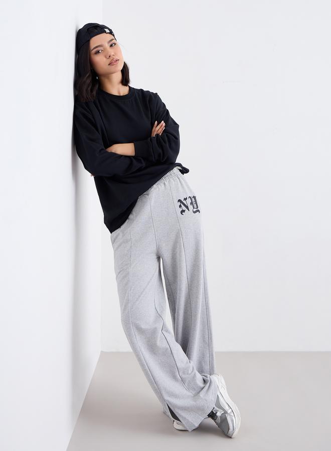Styli Wide Leg Joggers with Front Split Hem - Image 5