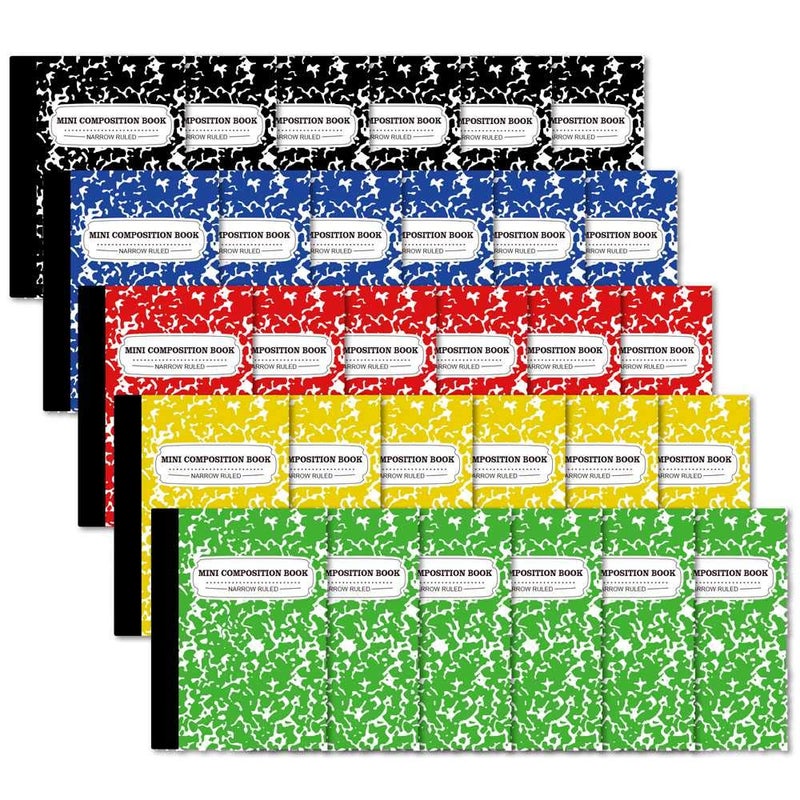 feela Composition Notebook, Mini Sized 30 Pack 5 Colors Narrow Ruled Mini Composition Books Bulk, Small Pocket Marble Cute Journal Notebooks for Kids School Home Office, Pocket Sized 4.5 x 3.25 in - Image 1