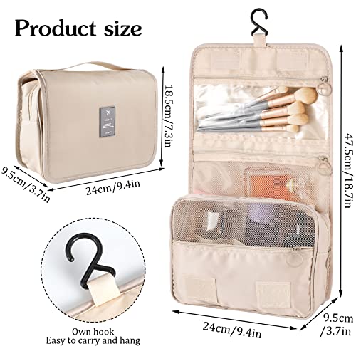 Pengxiaomei Toiletry Bag for Women, Waterproof Hanging Cosmetic Bag Portable Travel Makeup Pouch Multifunction Handle Bathroom Bag for Mothers Day Gifts (Beige) - Image 2