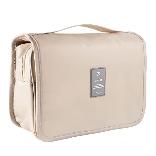 Pengxiaomei Toiletry Bag for Women, Waterproof Hanging Cosmetic Bag Portable Travel Makeup Pouch Multifunction Handle Bathroom Bag for Mothers Day Gifts (Beige) - Image 1