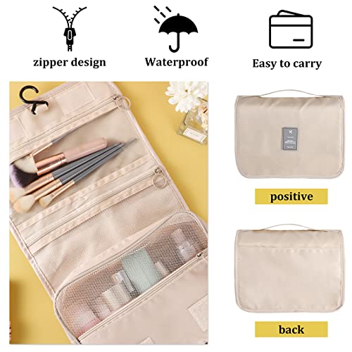 Pengxiaomei Toiletry Bag for Women, Waterproof Hanging Cosmetic Bag Portable Travel Makeup Pouch Multifunction Handle Bathroom Bag for Mothers Day Gifts (Beige) - Image 4