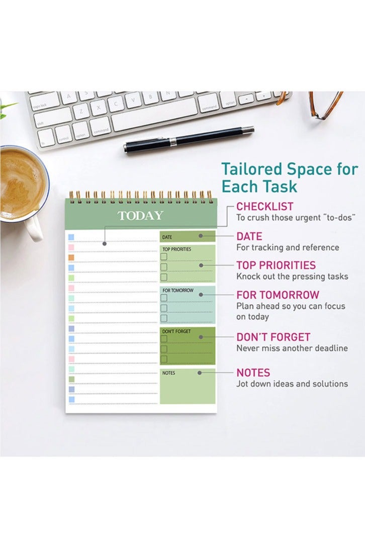 To Do List Notepad - Daily Planner Notepad Undated 52 Sheets, 5.51" x 8.66" Planning Pad Checklist Productivity Note Pad for Work and Personal Organized（Green） - Image 4