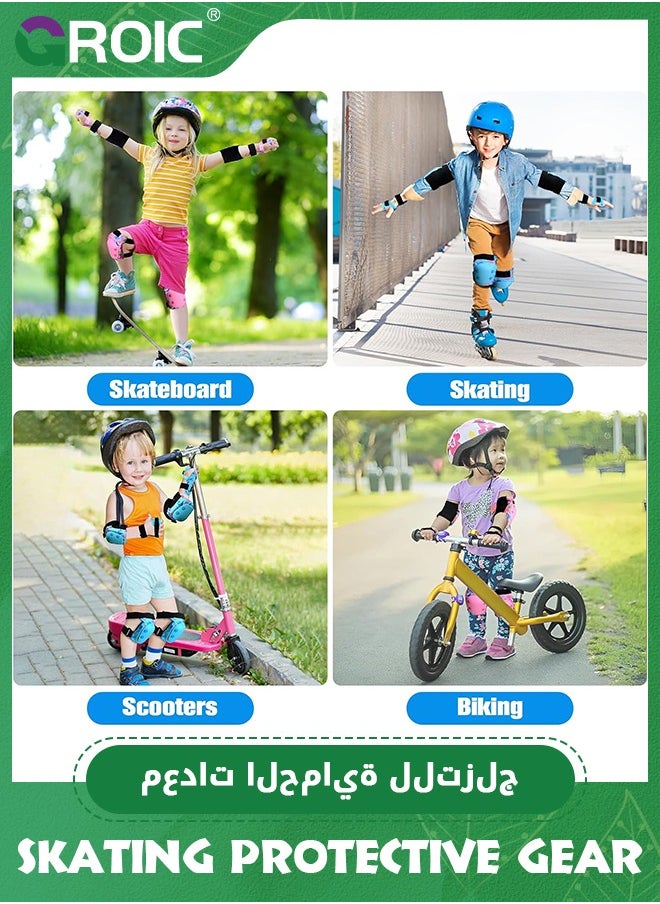 GROIC - 6 Pcs Skate Pads for Kids, Knee and Elbow Pads & Wrist Guards Child Adjustable Protective Gear Set for Roller Skates, Cycling, BMX Bike, Skateboard, Inline Skating, Scooter Riding Sports - Image 1