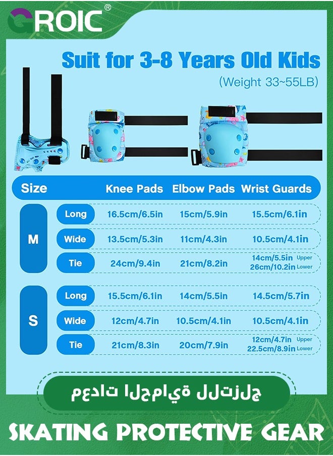 GROIC - 6 Pcs Skate Pads for Kids, Knee and Elbow Pads & Wrist Guards Child Adjustable Protective Gear Set for Roller Skates, Cycling, BMX Bike, Skateboard, Inline Skating, Scooter Riding Sports - Image 1