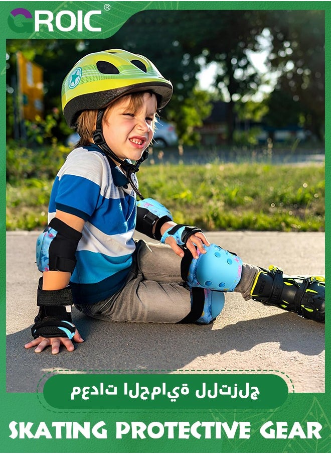 GROIC - 6 Pcs Skate Pads for Kids, Knee and Elbow Pads & Wrist Guards Child Adjustable Protective Gear Set for Roller Skates, Cycling, BMX Bike, Skateboard, Inline Skating, Scooter Riding Sports - Image 1