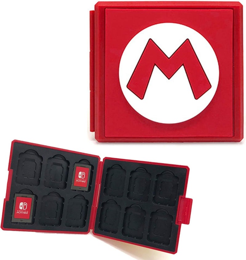 حقيبة بطاقات ألعاب لجهاز Nintendo Switch، حامل بطاقات ألعاب محمول، حقيبة تخزين بطاقات ألعاب بغلاف صلب، منظم بطاقات Switch بسعة كبيرة مع 12 فتحة للبطاقات (أحمر M) - Image 1