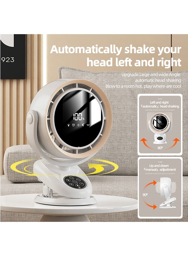 JCB CHIC مروحة دائرية بمشبك مع جهاز تحكم عن بعد، مروحة سطح مكتب صغيرة سعة كبيرة قابلة لإعادة الشحن مع إضاءة ليلية، 5 سرعات رياح قابلة للتعديل، مثالية للمنزل (F7) - Image 4