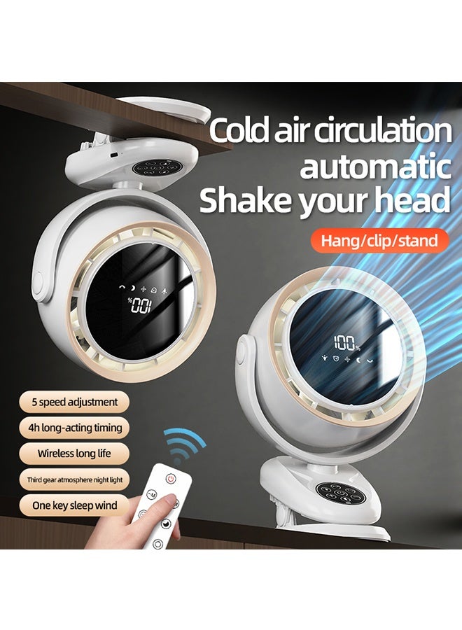 JCB CHIC مروحة دائرية بمشبك مع جهاز تحكم عن بعد، مروحة سطح مكتب صغيرة سعة كبيرة قابلة لإعادة الشحن مع إضاءة ليلية، 5 سرعات رياح قابلة للتعديل، مثالية للمنزل (F7) - Image 5