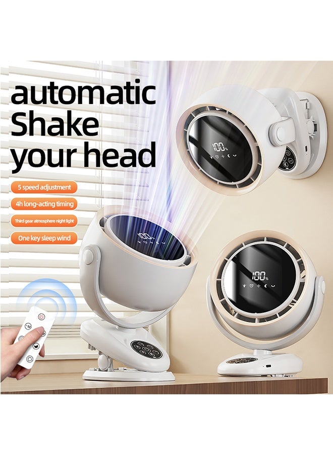 JCB CHIC مروحة دائرية بمشبك مع جهاز تحكم عن بعد، مروحة سطح مكتب صغيرة سعة كبيرة قابلة لإعادة الشحن مع إضاءة ليلية، 5 سرعات رياح قابلة للتعديل، مثالية للمنزل (F7) - Image 2