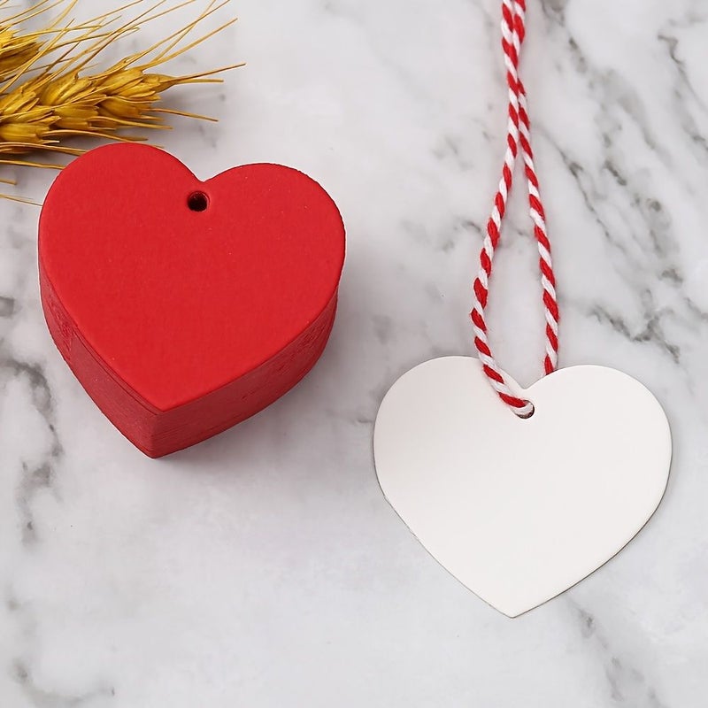 100 Sheets Kraft Paper Heart Tags With Twine For Valentine Red Label Pack 64C - Image 5