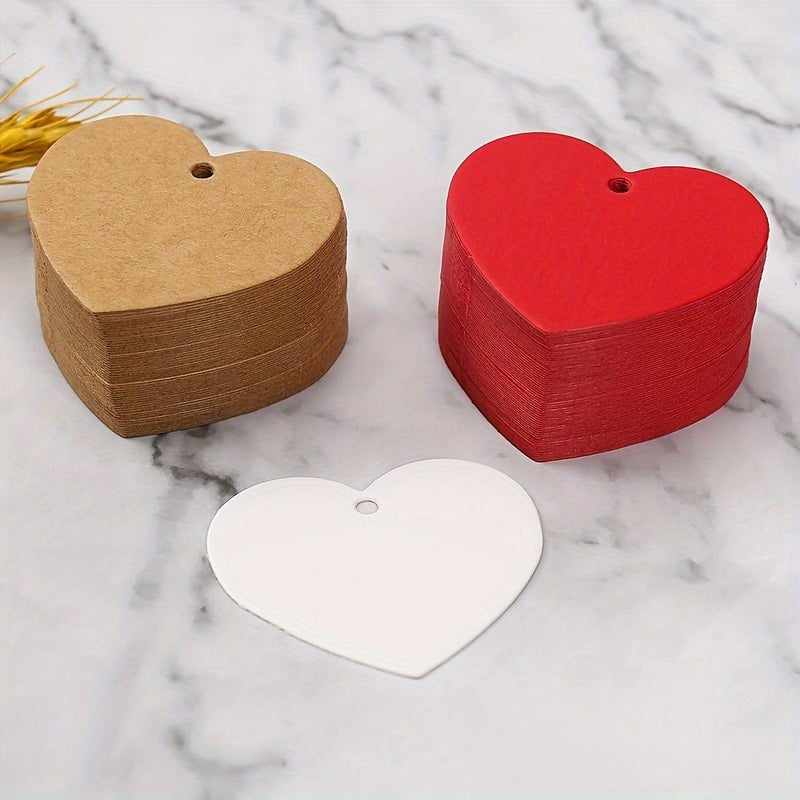 100 Sheets Kraft Paper Heart Tags With Twine For Valentine Red Label Pack 64C - Image 4