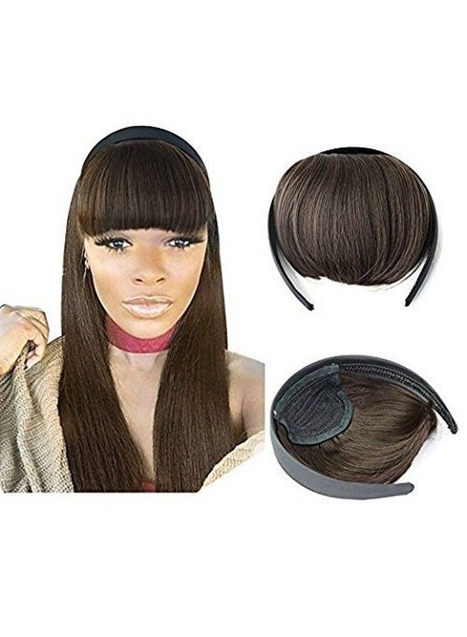 Foreign Holics Synthetic Hair Black Headband Side Hair Fringes For Women Parting Front Fringe (Dark Brown) - Image 5
