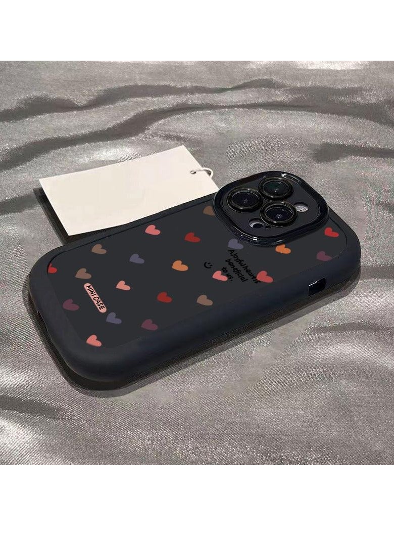 NIBEMINENT Full Screen Hearts Protective TPU Case Cover For iPhone 15, Black