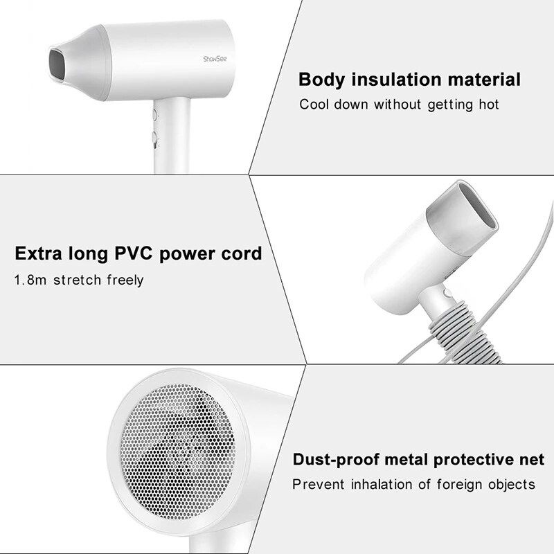 Showsee A1 Salon Negative Ion Hair Dryer, 3-in-1 Diffuser for Fast Drying, White - Image 5