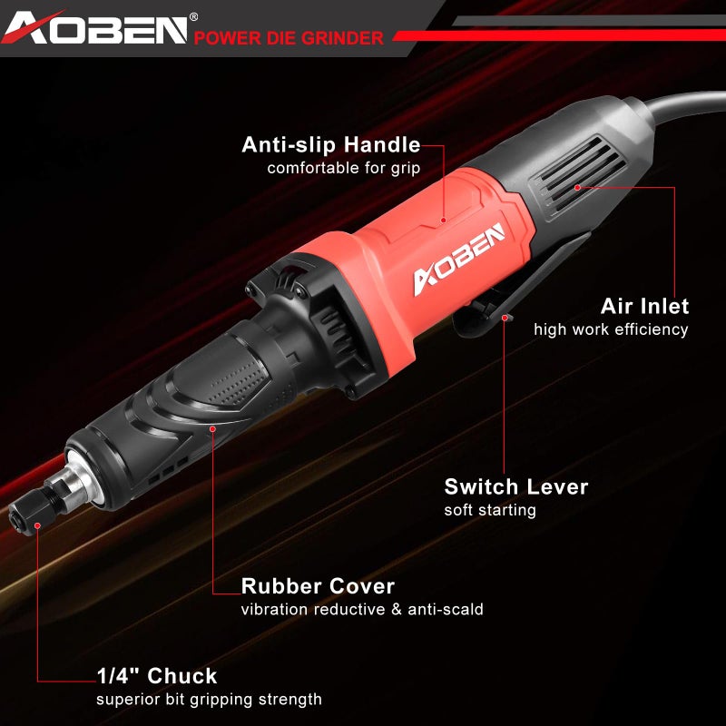 AOBEN Power Die Grinder Tool, 1/4" Electric Corded Die Grinder, 28000 RPM Heavy Duty Low Noise for Metal Grinding, Polishing, Deburring, Welding Repair - Image 3