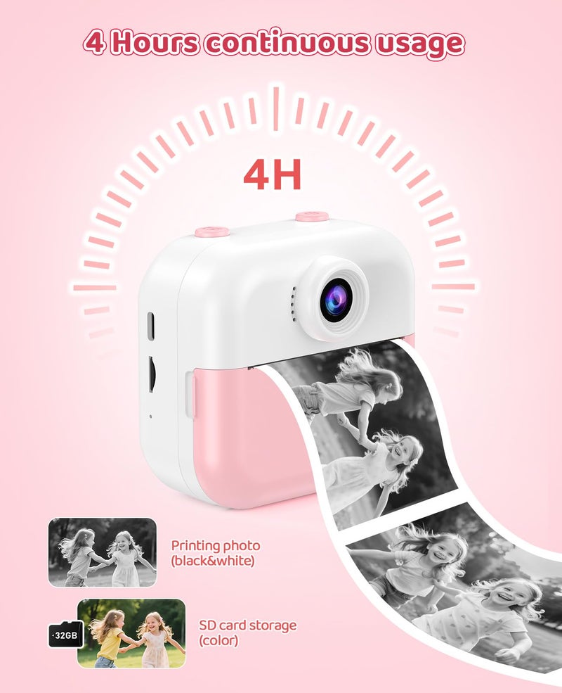DITUPAN Instant Print Kids Camera for Girls Age 5-12, Birthday Gift Digital Camera, Dual Lens Selfie Camera with 32GB Card, Portable Toy for Girls Ages 5 6 7 8 9 10 11 12 - Image 5