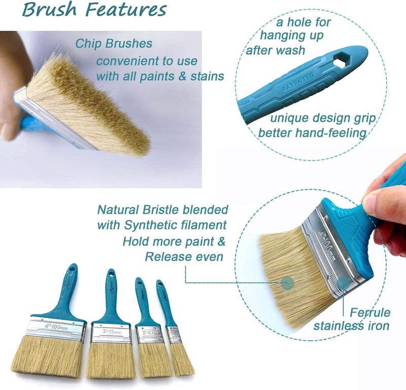 Magimate Stain Brushes Assortment 1-inch 2-inch 3-inch and 4-inch Chip Paint Brushes for Wall Trim, Touch-up House, Furniture Painting, Pack of Four Staining Brushes - Image 3
