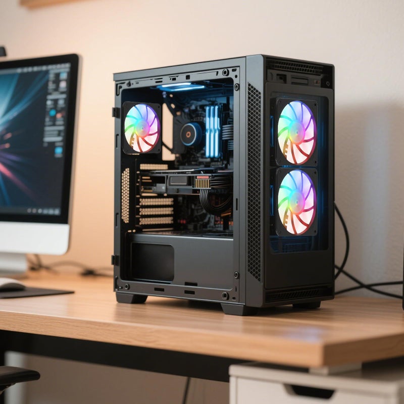 مروحة كمبيوتر شخصي صامتة رفيعة باللون الأسود RGB لتبريد المشعاعات وتحسين تدفق الهواء - Image 3