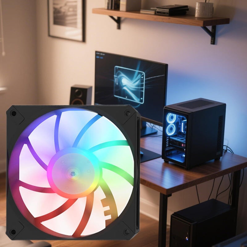 مروحة كمبيوتر شخصي صامتة رفيعة باللون الأسود RGB لتبريد المشعاعات وتحسين تدفق الهواء - Image 4