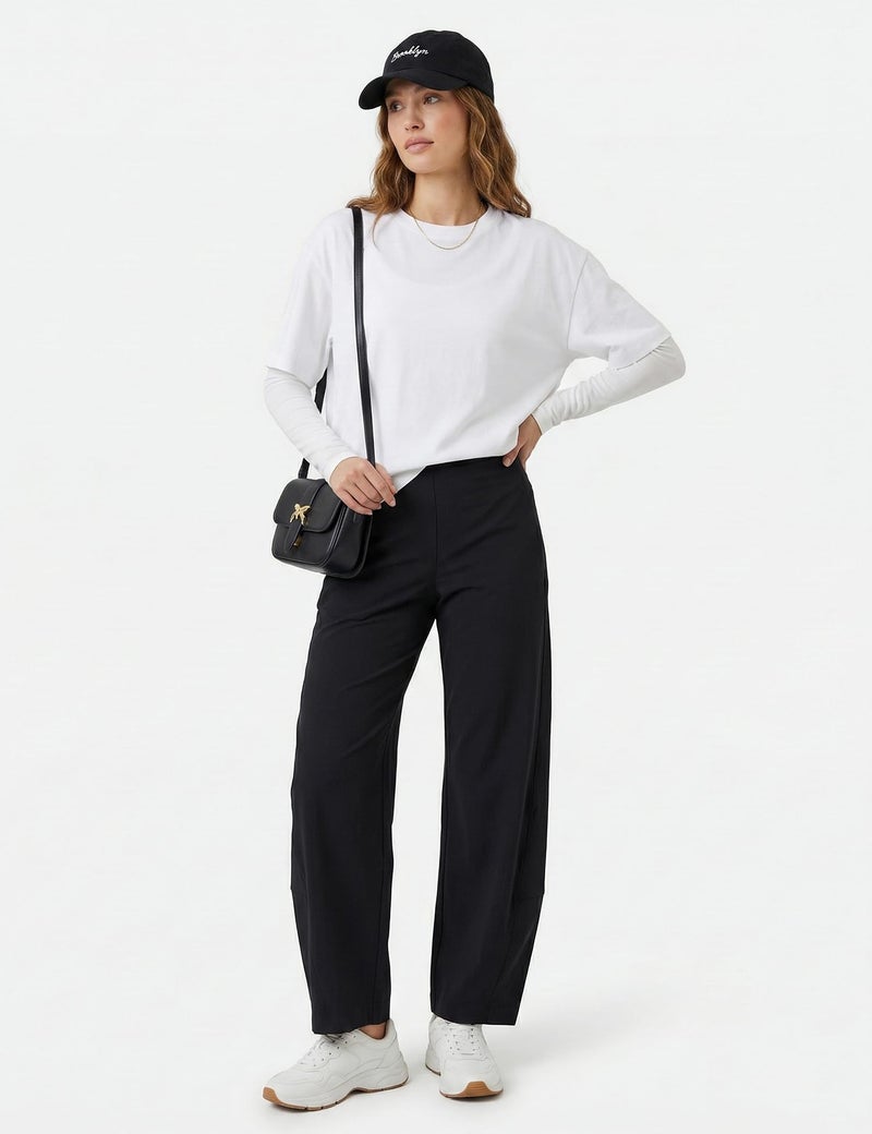 LOMON Black Barrel Travel Pants for Women High Waisted Casual Baggy Carpri Crop Palazzo Slacks 2026 Outfit, Black - Image 2