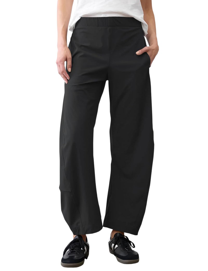 LOMON Black Barrel Travel Pants for Women High Waisted Casual Baggy Carpri Crop Palazzo Slacks 2026 Outfit, Black - Image 1