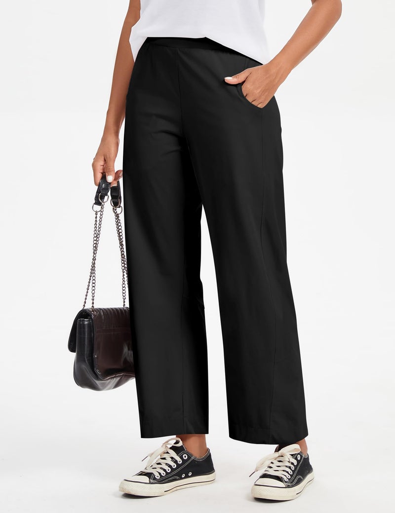 LOMON Black Barrel Travel Pants for Women High Waisted Casual Baggy Carpri Crop Palazzo Slacks 2026 Outfit, Black - Image 5
