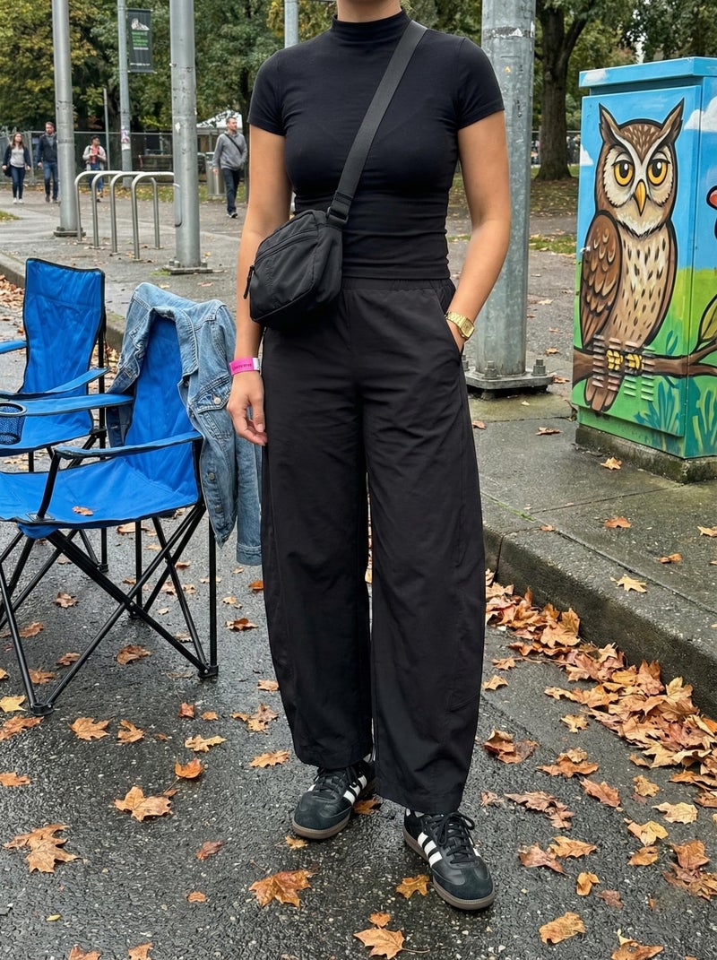 LOMON Black Barrel Travel Pants for Women High Waisted Casual Baggy Carpri Crop Palazzo Slacks 2026 Outfit, Black - Image 3