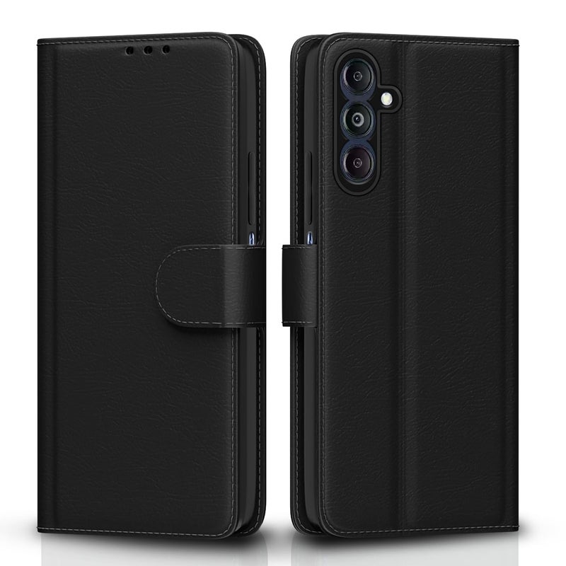 Pikkme Flip Cover Leather Finish | Inside TPU with Card Pockets | Wallet Stand and Shock Proof | Complete Protection Flip Case for Samsung Galaxy M14 5G(Black) - Image 1