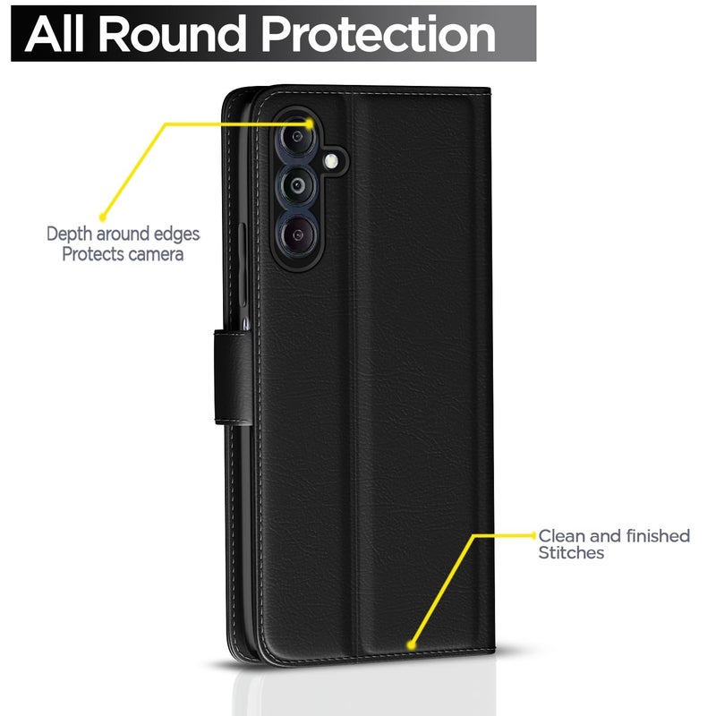 Pikkme Flip Cover Leather Finish | Inside TPU with Card Pockets | Wallet Stand and Shock Proof | Complete Protection Flip Case for Samsung Galaxy M14 5G(Black) - Image 4