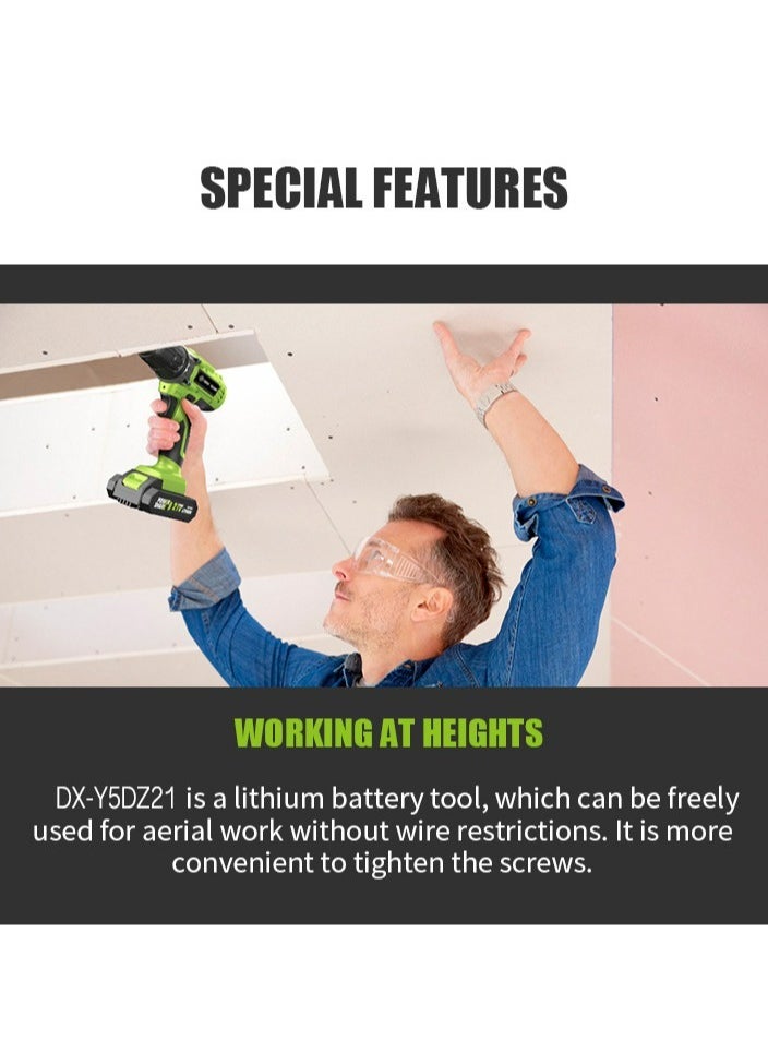 DAX STAR 21V Cordless Drill, 45N.m Drill Bit, 0-650/0-1850rpm 2 Speed ​​Combination Drill, 25+1 Torque Setting Drill Bit, Built-in LED, 30 Piece Accessories Electric Screwdriver Set, Green  - Image 2
