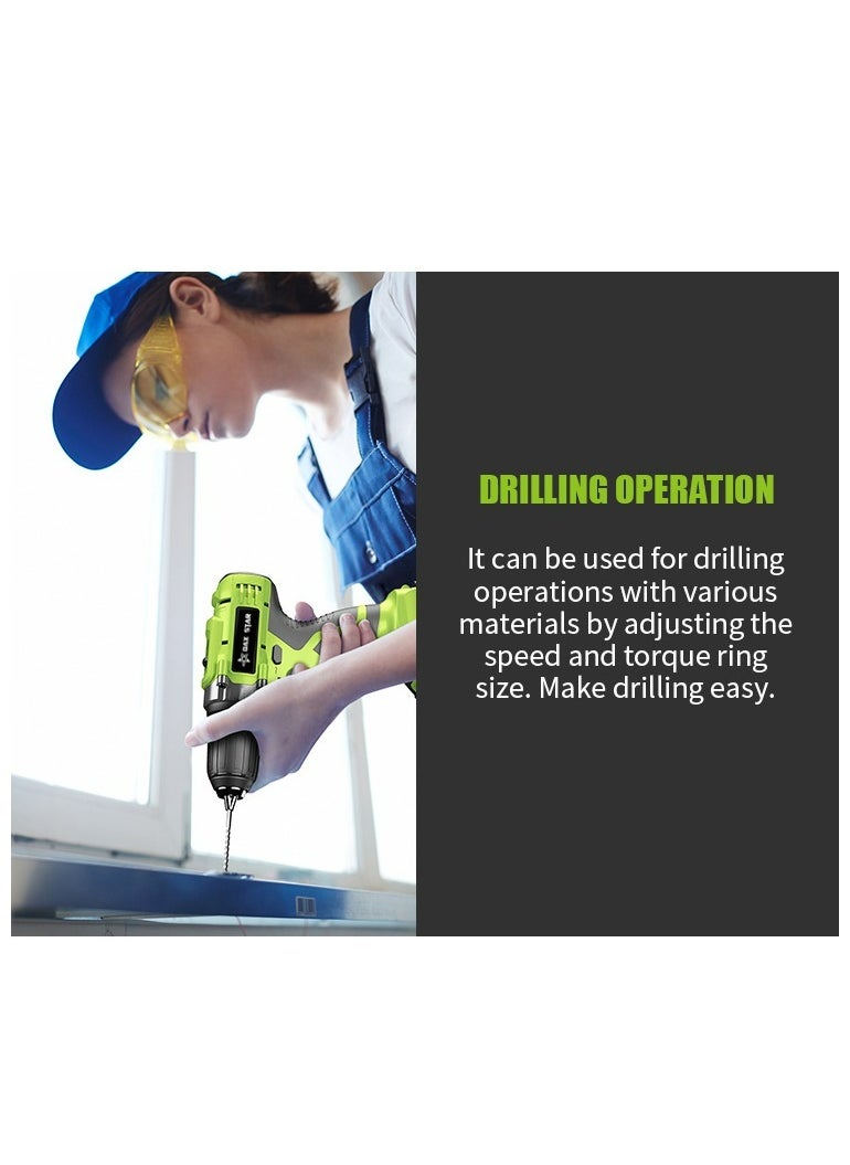 DAX STAR 21V Cordless Drill, 45N.m Drill Bit, 0-650/0-1850rpm 2 Speed ​​Combination Drill, 25+1 Torque Setting Drill Bit, Built-in LED, 30 Piece Accessories Electric Screwdriver Set, Green  - Image 3