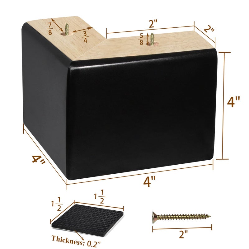 AORYVIC Bed Risers 4 inch L-Shaped Wood Furniture Risers Pack of 4 Black Sofa Legs for Couch Dresser Cabinet Bench Legs Extenders Furniture Lifters - Image 2
