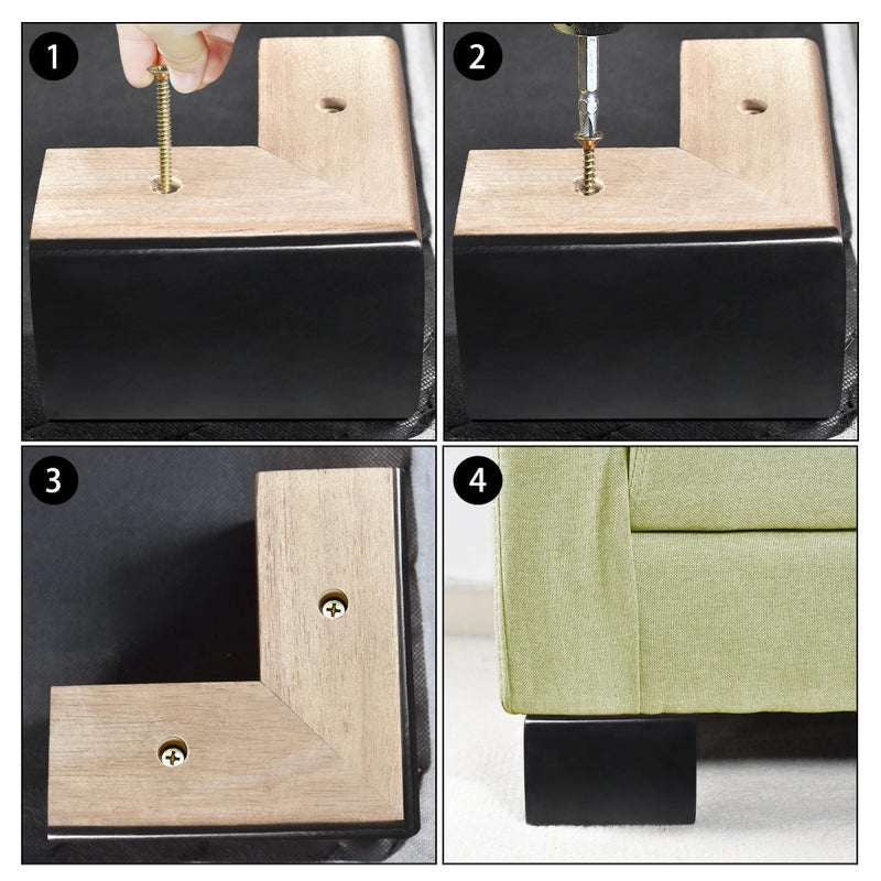 AORYVIC Bed Risers 4 inch L-Shaped Wood Furniture Risers Pack of 4 Black Sofa Legs for Couch Dresser Cabinet Bench Legs Extenders Furniture Lifters - Image 5