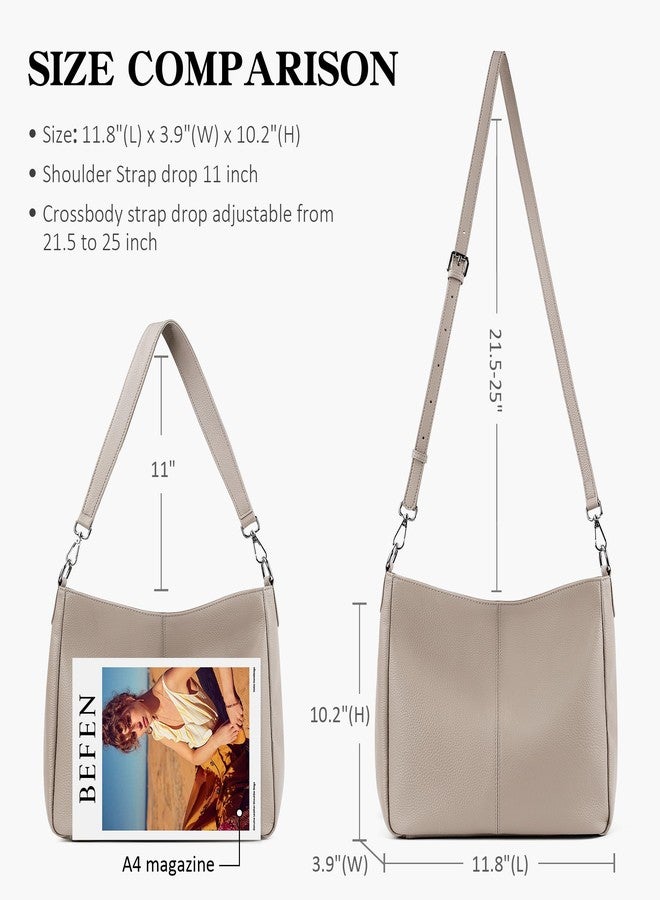 befen Genuine Leather Hobo Bags Purses for Women, Women's Shoulder bag Handbags Crossbody Bag with 2 Shoulder Straps, Taupe - Image 4