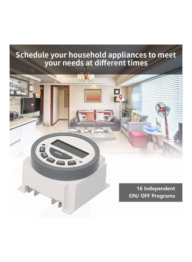 NIBEMINENT TM-619 Programmable Digital Timer Switch with Dust Cover White/Grey - Image 2