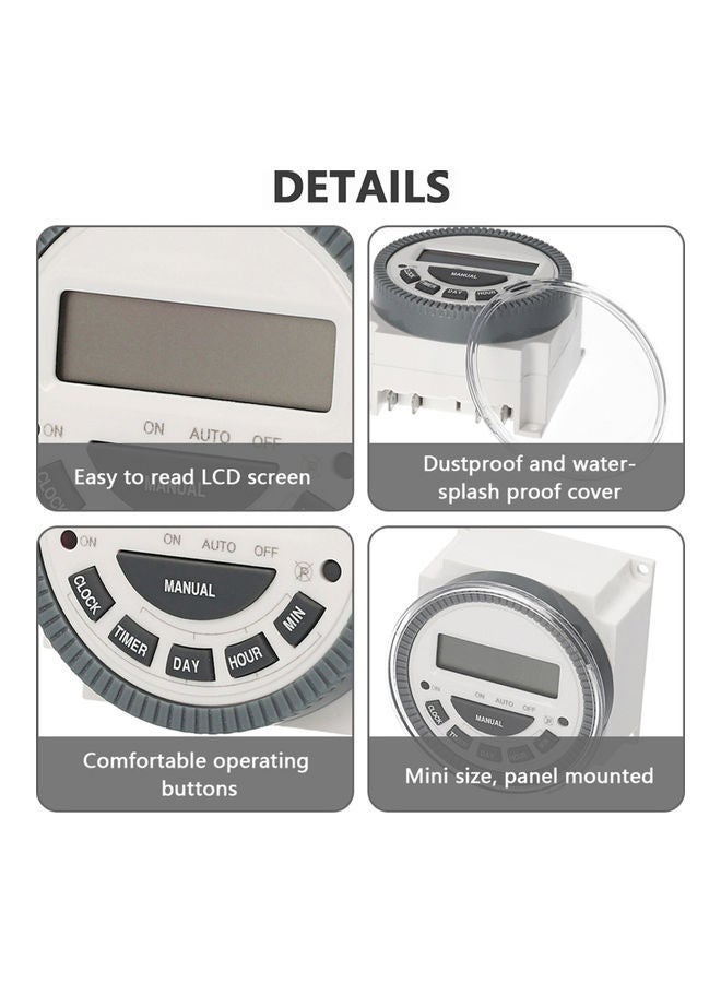 NIBEMINENT TM-619 Programmable Digital Timer Switch with Dust Cover White/Grey - Image 5