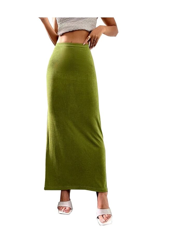 Loquat New Women's Slim Half Skirt Solid Color Long Skirt - Image 1