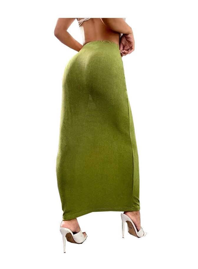 Loquat New Women's Slim Half Skirt Solid Color Long Skirt - Image 2