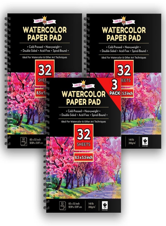 CHALKY CROWN - Watercolor Paper Pad - Water Color Paper Sketch Book - Water Color Paper for Artists, White - Pack of 3 (5.5x8.5) - (96 Sheets) - Image 1