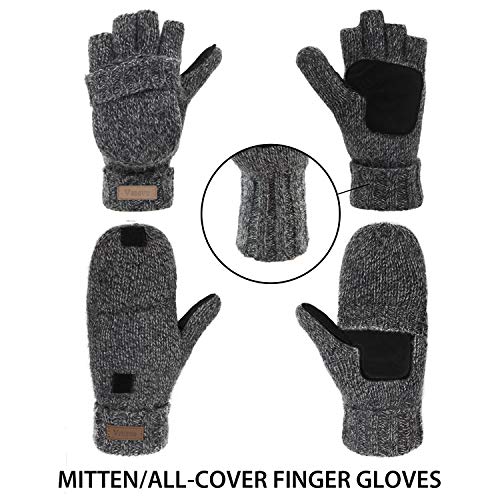 ViGrace Winter Knitted Convertible Fingerless Gloves Wool Mittens Warm Mitten Glove for Women and Men - Image 3