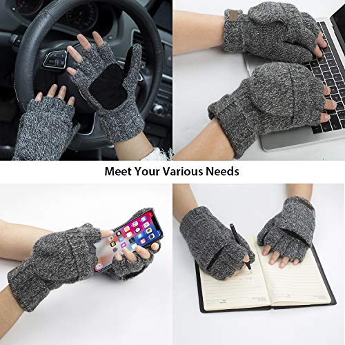 ViGrace Winter Knitted Convertible Fingerless Gloves Wool Mittens Warm Mitten Glove for Women and Men - Image 5