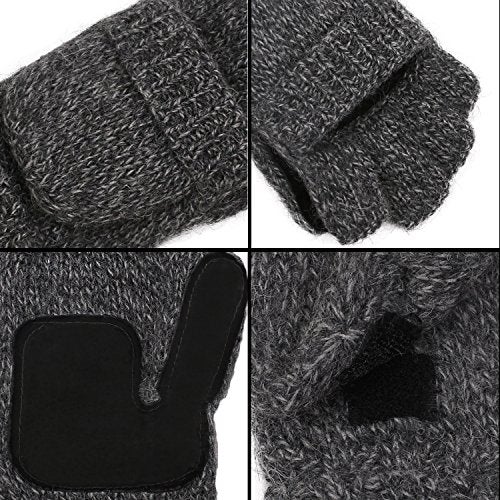 ViGrace Winter Knitted Convertible Fingerless Gloves Wool Mittens Warm Mitten Glove for Women and Men - Image 4