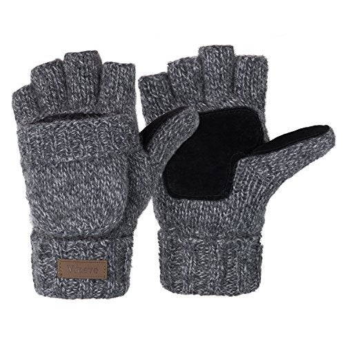 ViGrace Winter Knitted Convertible Fingerless Gloves Wool Mittens Warm Mitten Glove for Women and Men - Image 1