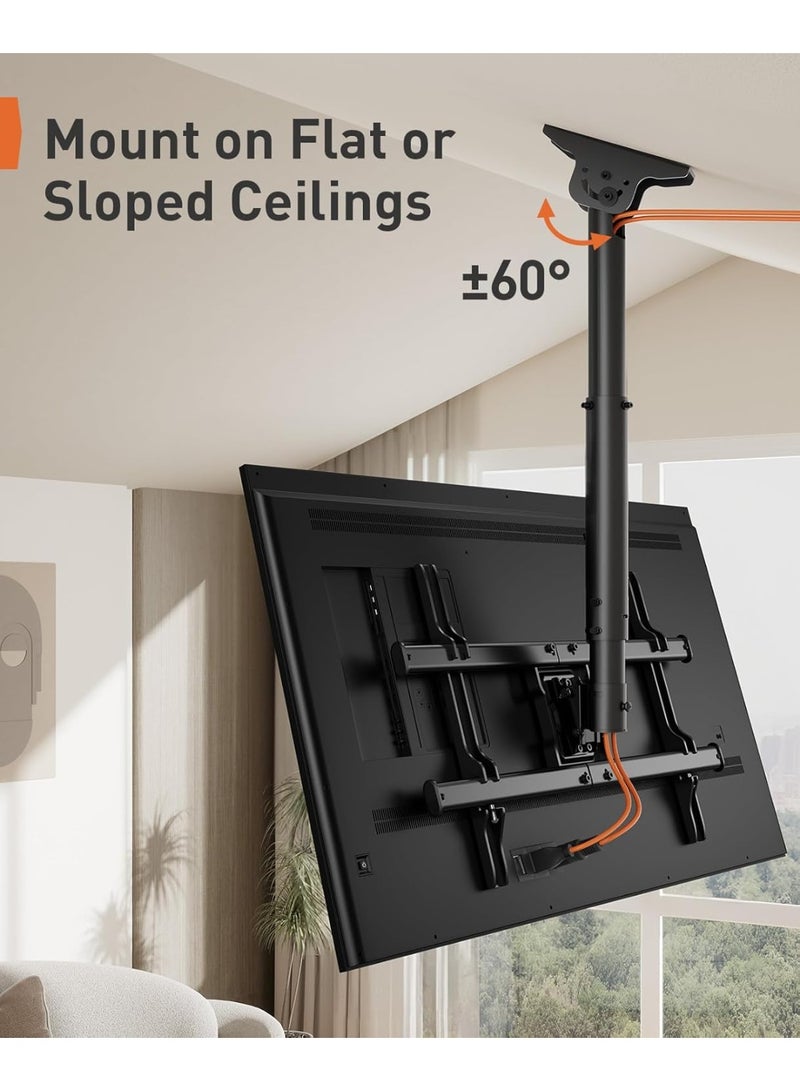 Ceiling TV Mount for 37–75 Inch Flat & Curved Screens – Full Motion Adjustable Bracket with Tilt, Swivel & Height Control – Holds up to 99 lbs - Image 3