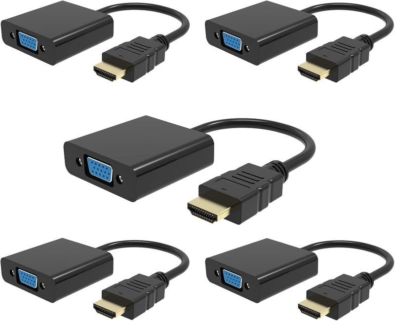 HDMI to VGA, 1080P HD male to VGA female Adapter Gold-Plated Adapter for Computer, Laptop, Monitor, HDTV, Digital to Analog Converter Cable for Xbox 360, PS3, TV Box to Projector Displayer (5PCS) - Image 1