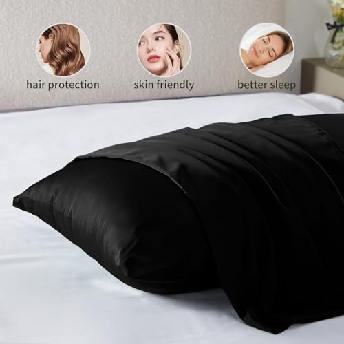 Casbrove Silk Pillow Cases for Hair and Skin Mulberry Silk Pillowcase Soft Breathable Both Sided Natural Silk Pillowcase with Zipper Beauty Sleep Silk Pillow Cases 1 Pack for Gift (Standard, Black) - Image 5